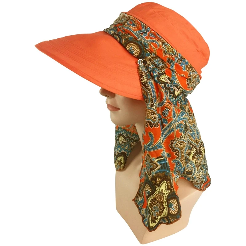 Breathable Foldable Open Top Linen Hat Beach Hat Sunshade Uv Protection Wide Brim Summer Visor Hat Beach Cap Orange