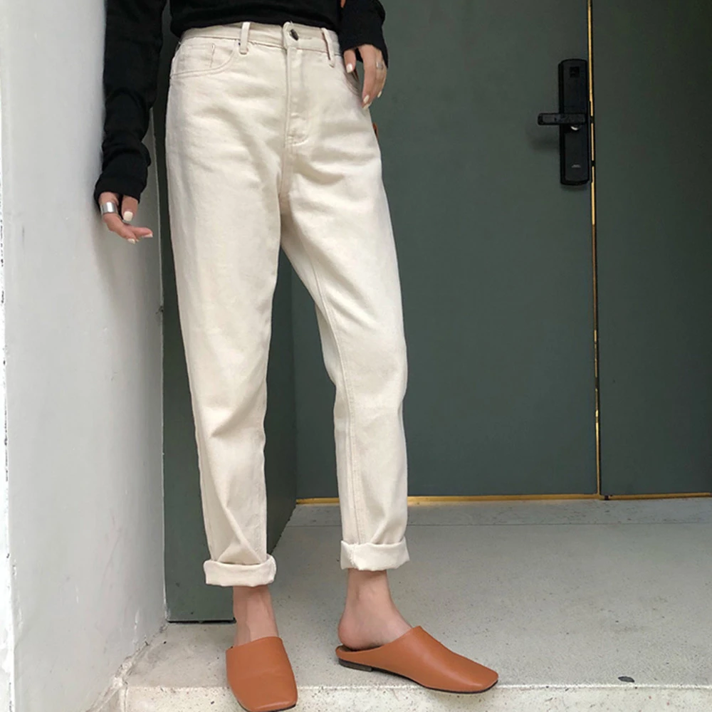 White Jeans Denim Pants High-Waist Woman Spring-Meters Loose Nine Ankle