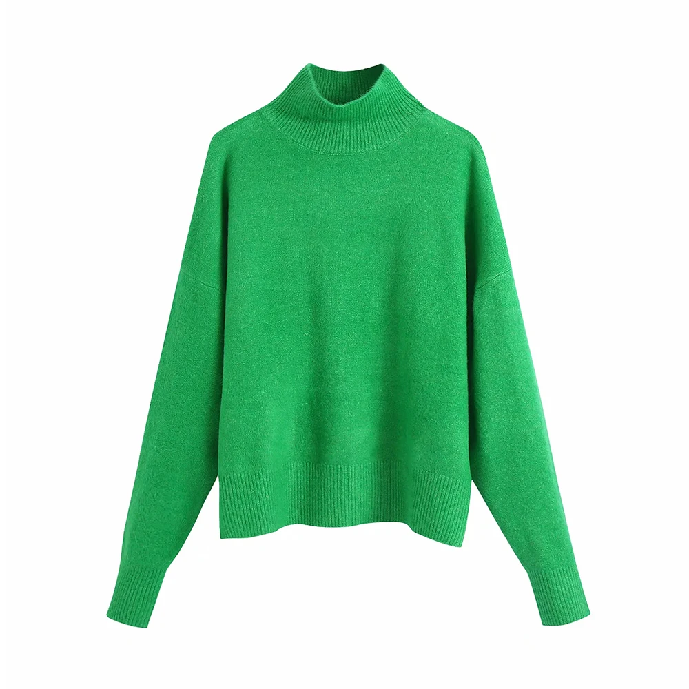 cardigan for women KPYTOMOA Women Fashion Soft Touch Loose Green Knitted Sweater Vintage High Neck Long Sleeve Female Pullovers Chic Tops striped sweater