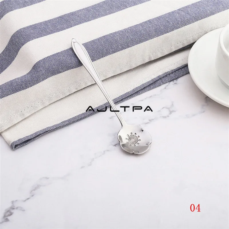 1200Pcs Stainless Steel Tea Coffee Spoon Juice Spoon Ice Cream Spoon Kitchen Tableware Creative Flower Shape Silver - Цвет: 04