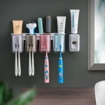 

Toothbrush Storage Rack Hole-Free Gargle Cup Toothbrush Cup Wall-Mounted Bathroom Wall-Mounted Storage Box Tooth Mug Set