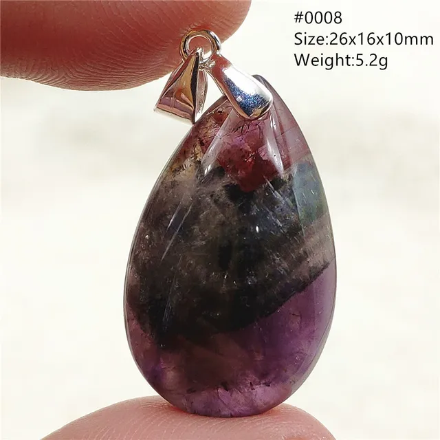 Genuine Natural Cacoxenite Auralite 23 Purple Red Pendant Water Drop Rutilated Bead Women Men AAAAAA 0008