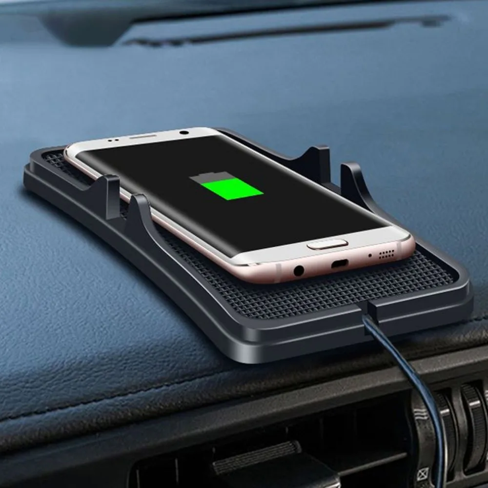 

C6 Qi Car Wireless Charger Charging Pad Dock for QI-enabled Devices Anti-slip Silicone Mat Mobile Phone Holder Stand