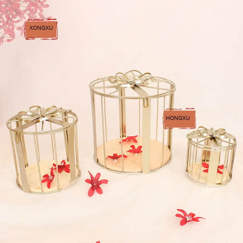 

3pcs Set Creative Wedding Supplies Dessert Display Stand Bird Cage Wrought Iron Decorative Gift Box Pre-function Area Decoration