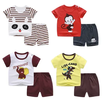 

New Baby Girl Clothes Sets Summer Cotton Boys Clothes Casual Short sleeve Tops +Shorts 2pcs Suit Cartoon Toddler Kids Clothes