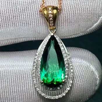 

Fine Jewelry Real 18 K 100% Natural Green Tourmaline 2.95ct Brazil Origin Diamonds Gemstone Diamond Women's Pendants Necklaces
