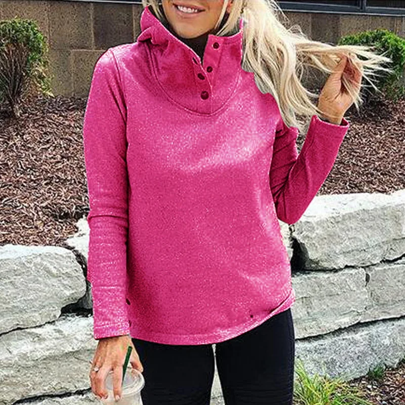 

Ladies Solid Color High Collar Warm Slim Fit Casual Pullovers 2019 New Women Fashion Loose Long Sleeve Hooded Sweatshirts Winter