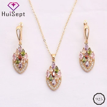 

HuiSept 925 Silver Jewelry Set for Women Wedding Gift Inlaid Topaz Gemstones Ornaments Drop Earrings Pendant Necklace Wholesale