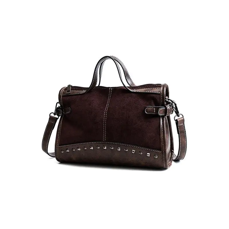 Women's Bag Leopard Stitched Suede Frosted Rivet Large Capacity Messenger Bag Retro Fashion Outdoor Shopping Single Shoulder Bag