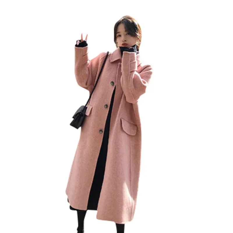 

Woolen Autumn Winter Women Coats Casual Warm Herringbone Coat Abrigo Mujer Blend Overcoat Long Ladies Wool Pockets New Coat 2021