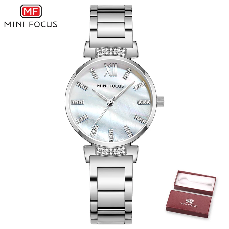 Silver MINIFOCUS водонепроницаемые женские часы новые роскошные модные кварцевые женские часы синие наручные часы из нержавеющей стали Montre Femme - Цвет: Silver