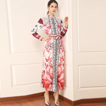 

Red RoosaRosee Designer Women Spring Summer 2020 Floral Print Long Sleeve Elegant Boho Dress Holiday New Dresses Female Vestidos
