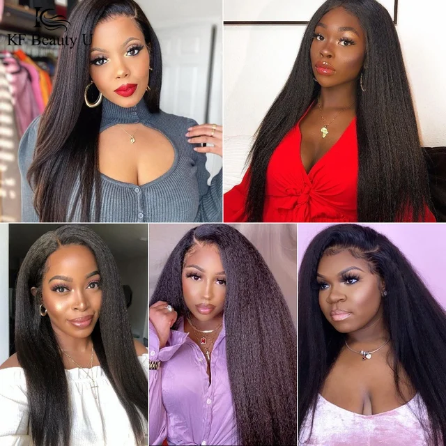 34" Lace Frontal Wig Human Hair Kinky Straight 13x4 Lace Front Wig 250% 180% Remy Brazilian Human Hair Wigs for Black Women 5