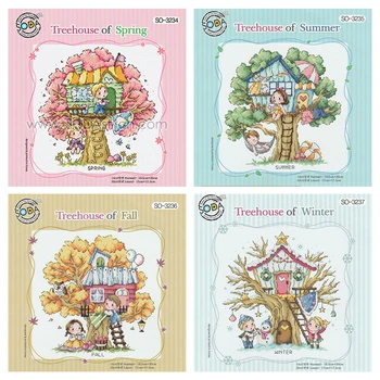 

Gold Collection Lovely Counted Cross Stitch Kit Treehouse Spring Summer Autumn Winter season tree house SO