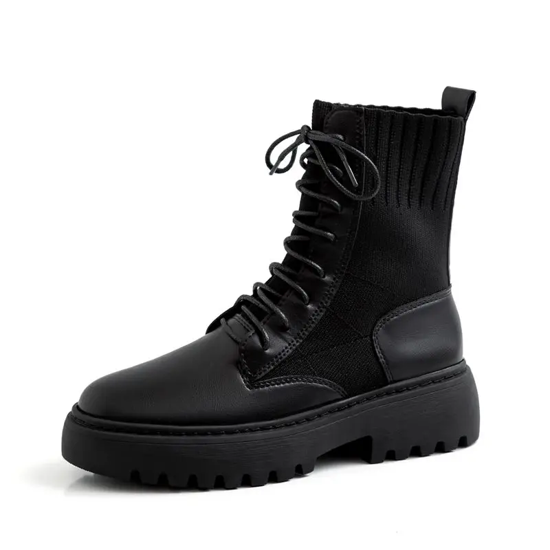 Женская обувь из искусственной кожи зимние ботинки женские повседневные ботильоны женские мотоциклетные ботинки на шнуровке Большие размеры 35-40X791 - Цвет: Black