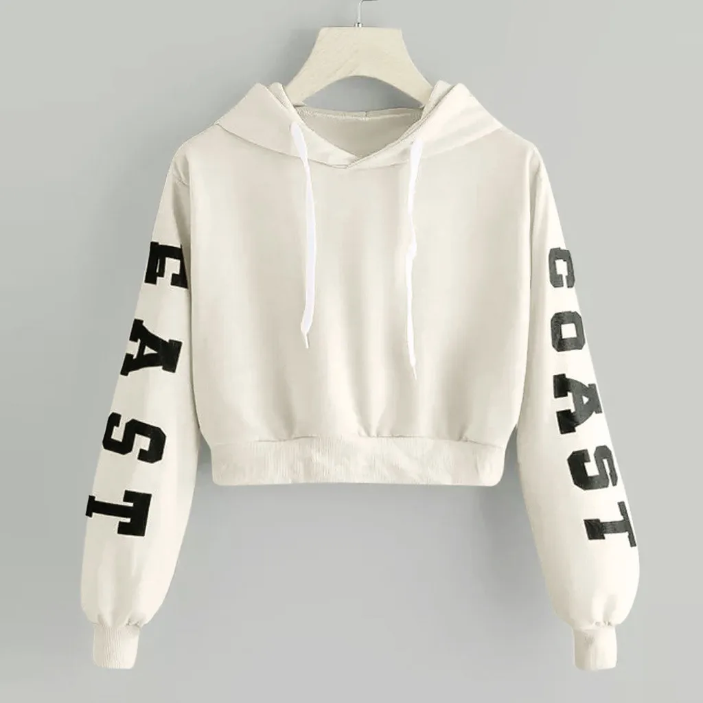 Girls Long Sleeve Hoodie Sweatshirt Crop Top with Letter Print - Red, Khaki, Yellow (Woman's Cropped Sweatshirts) image 3