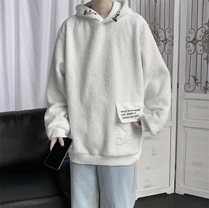 

Autumn Plus Fleece Hoodies Men's Fashion Solid Color Casual Hooded Sweatshirt Men Streetwear Loose Hip-hop Pullover Hoodie Mens