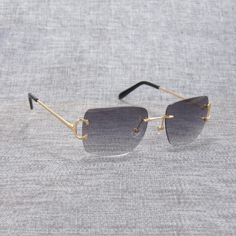 C Wire Oval Rimless Sunglasses Men 