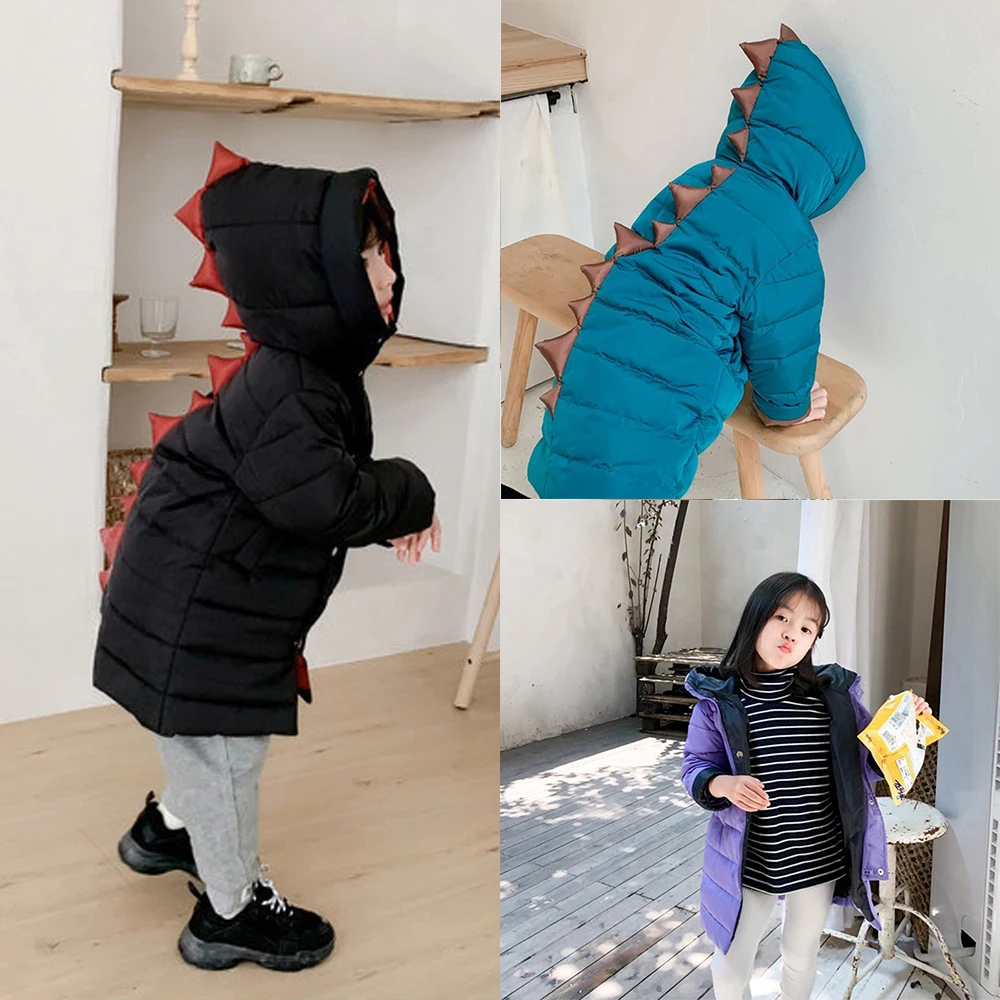 LOOZYKIT/ зимняя детская одежда с динозавром для малышей; куртка на молнии с капюшоном для маленьких мальчиков и девочек; пальто; Верхняя одежда; теплая парка с капюшоном