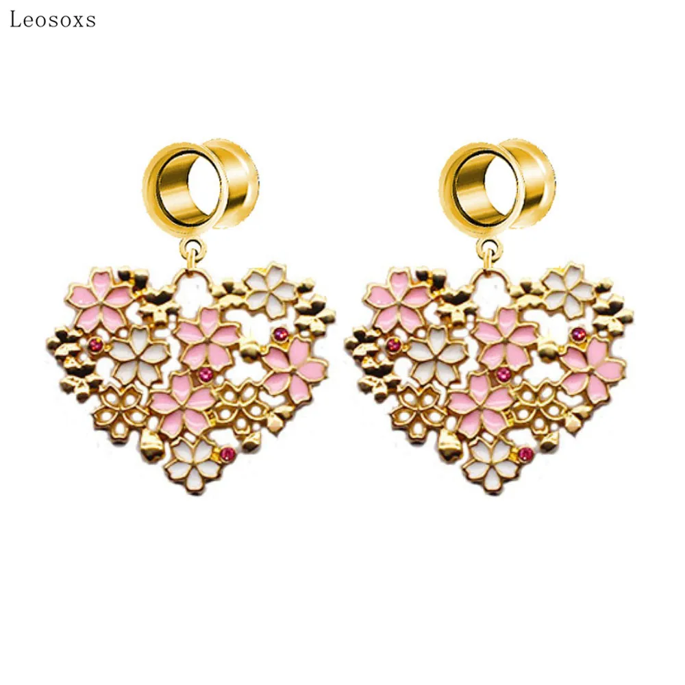 

Leosoxs 2pcs European and American Exaggerated Flower Bud Transparent Dripping Oil Hollow Heart-shaped Ear Piercing Jewelry