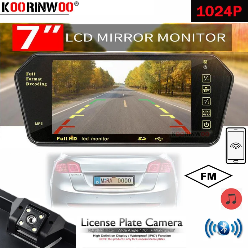 Koorinwoo Wireless AHD 1024P Media Car Radio Screen Mirror LCD Bluetooth MP5 Reverse Camera Display License Plate Parking | Автомобили и