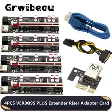 Adaptateur PCI E Riser ver009 PLUS, 4 pièces, usb 3.0, 1x4x8x16x, carte SATA 15 broches à 6 broches, câble d'alimentation