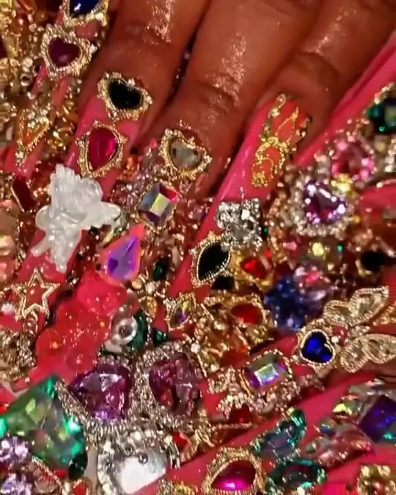 Oversized 120Pcs Nail Charms Gems Rhinestone with box Nail Art Charm Gem  Kit-3D Crystal AB Rhinestones, 24K Gold Nail Diamond