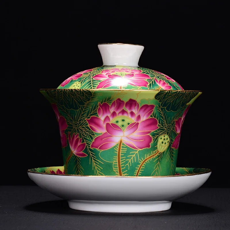 Керамический Лотос, Gaiwan, Цзиндэчжэнь, покрытый эмалью, большая чаша, чайная чашка ручной работы - Цвет: B