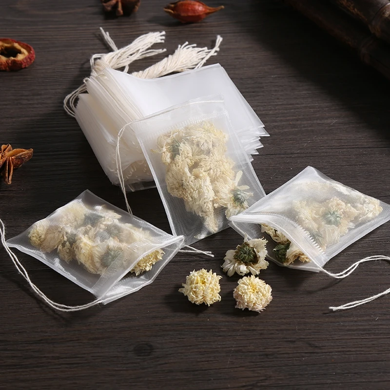 Transparent Nylon Teabags Empty Tea Bags Disposable Nylon Tea Bags with String Heal Seal Filter Bag for Spice Herb Loose disposable tea bags disposable tea filter bags