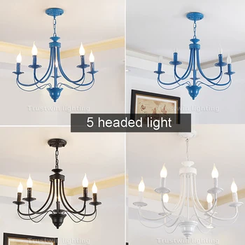 

European American Modern Iron LED Chandelier Light 5 6 8 Lights Decorative Foyer Living Dinning Chandelier Lamp Blue White Black