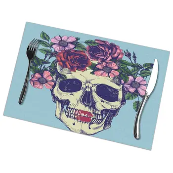 

Tableware Pad Placemats 6 PcsTable Mat Non-Slip Floral Sugar Skull Placemats for Dining Table