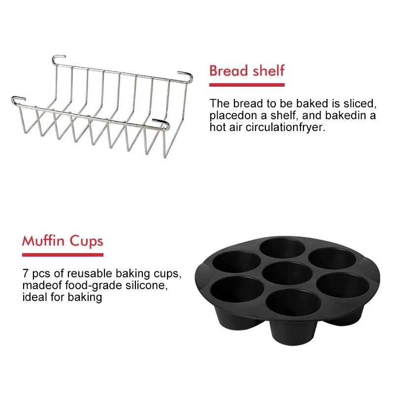 8pcs/set 7 Inch / 8 Inch Air Fryer Accessories for Gowise Phillips Cozyna and Secura Fit all Airfryer 3.73.7 4.2 5.3 5.8QT 2
