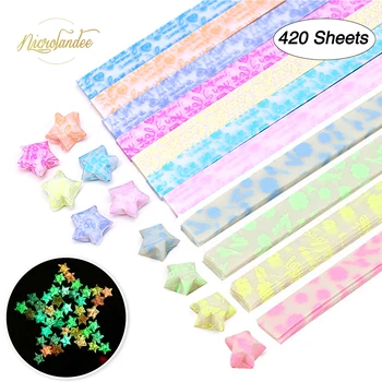 

NICROLANDEE 420 Sheets Origami Stars Paper Different Designs Glows in The Dark 10 Colors Decoration Folding Origami Paper Strips