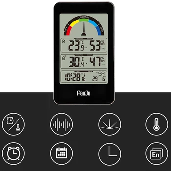 

Home Indoor&Outdoor Thermometer Hygrometer Comfort Indicator Hangable DCF Radio Clock Multi Function Home Sensor 8 Languages