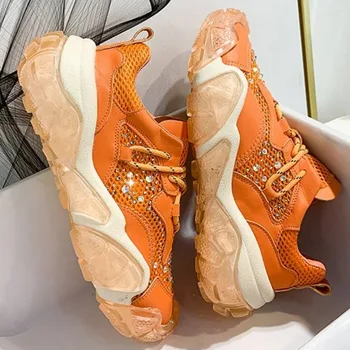 

Women Platform Chunky Sneakers Luxury Designers Fashion Mesh Crystal Casual Shoes Woman Tennis Basket Female Vulcanized Shoes