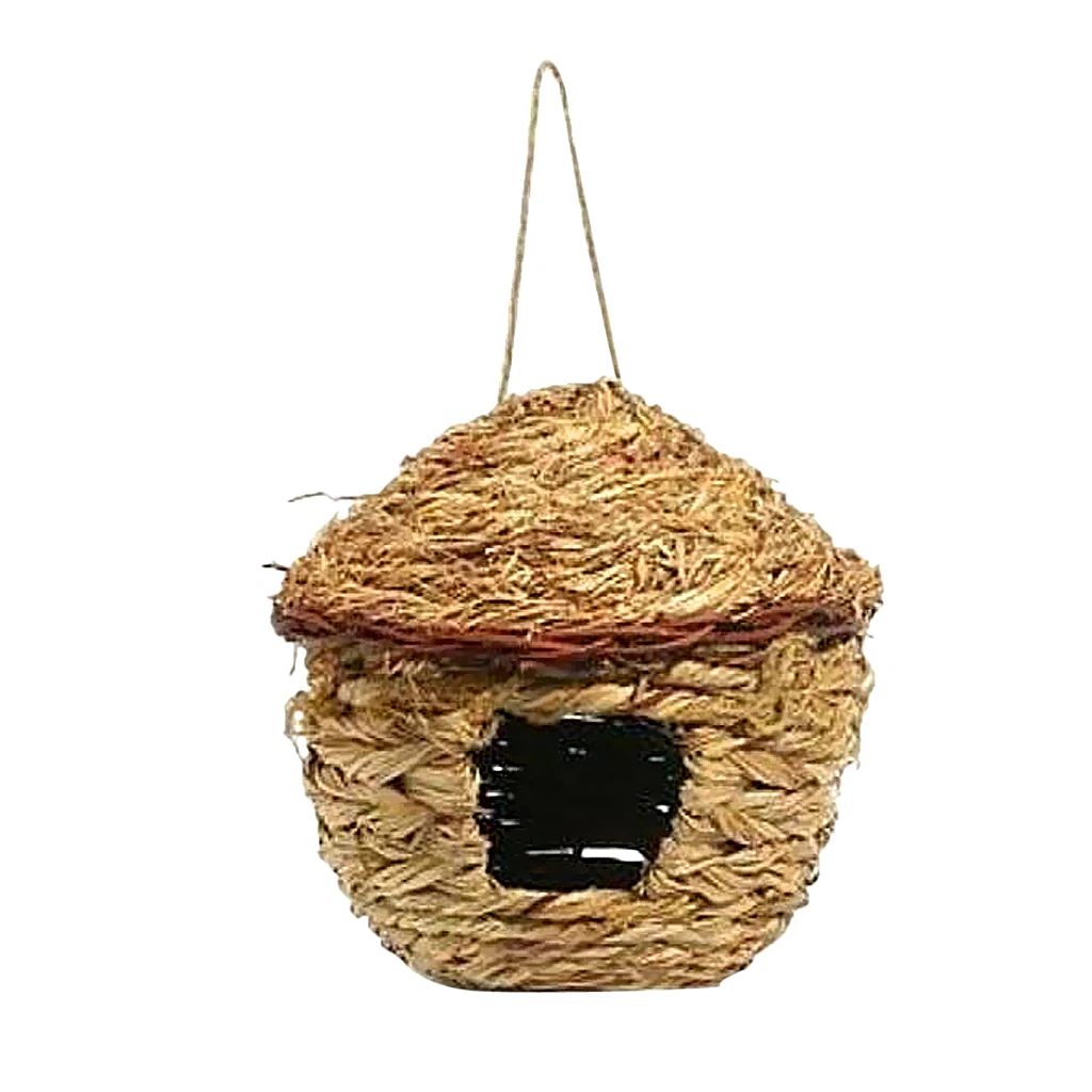 Handwoven Straw Bird Nest Parrot Hatching Breeding Grass Cave Garden Supply