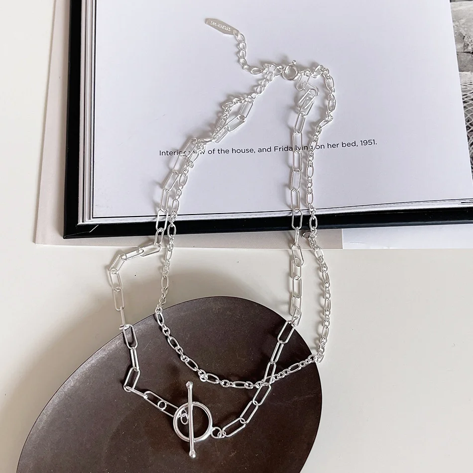 Collar de doble cadena con hebilla de plata esterlina para mujer, colgante minimalista de cuello corto, joyería fina 2021|Collares| - AliExpress