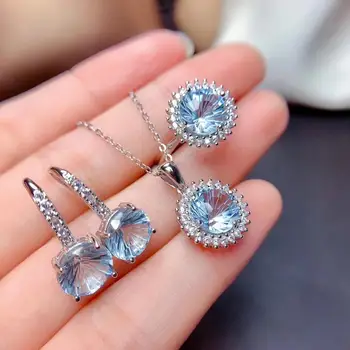 

The Best engagement Gift Topaz jewelry set Natural Real Topaz 925 sterling silver 1pc pendant,1pc ring,2pcs Earring