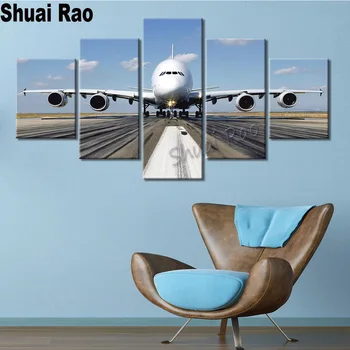 

5 piece Airplane picture of rhinestones mosaic diamond full embroidery art diamond painting aircraft scenery home decor art,