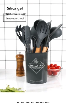 

Silicone Utensils Set Spatula Shovel Soup Spoon with Wooden Handle Silicone Cooking Utensils Set Non-stick Spatula
