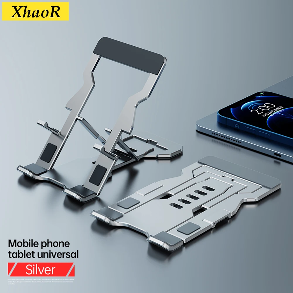 

XhaoR All Metal Desktop Holder Height Adjustable Folding Ultra-thin Aluminum Alloy Portable Stand for Phone/12inch Tablet Cradle