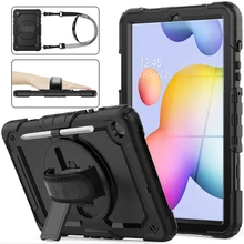 360 rotação alça de mão & kickstand silicone tablet caso para samsung galaxy tab s6 lite 10.4 caso 2020 p610 p615 capa protetora
