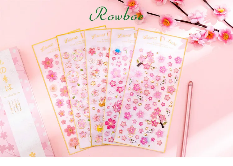 ROWBOE милые канцелярские корейские ins Девушка ВИШНЯ наклейки «цветы» прозрачные трехмерные декоративные наклейки kawaii принадлежности