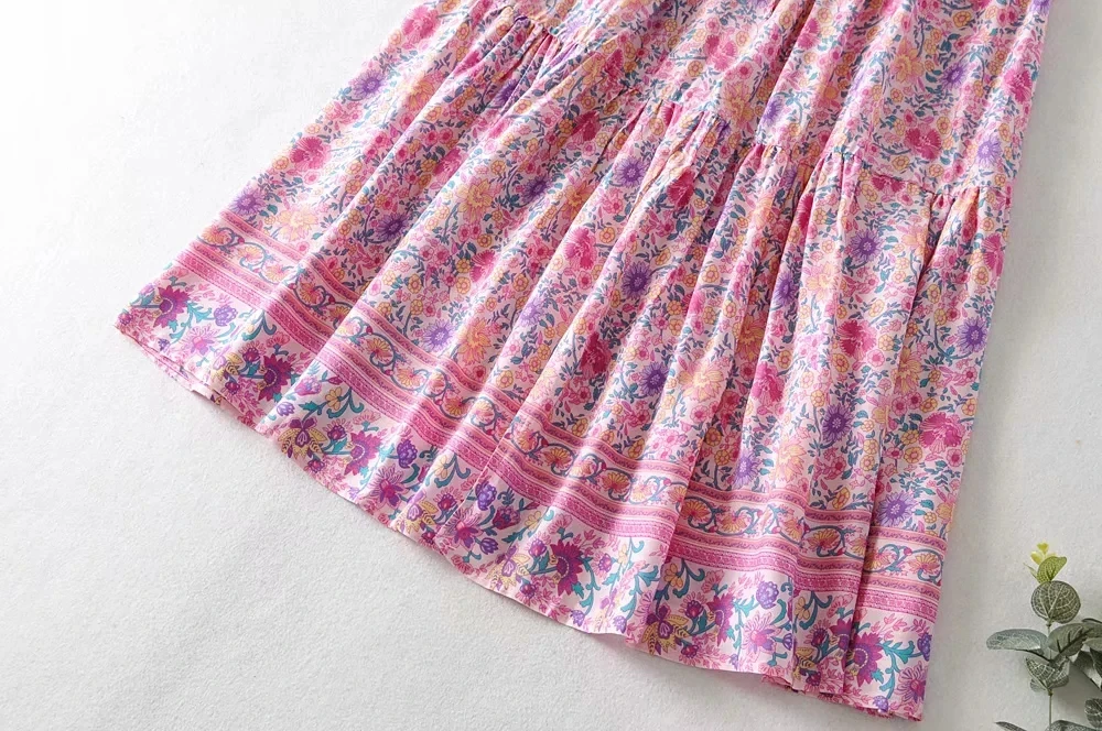 Богемный Вдохновленный, струящаяся юбка макси, розовый цветочный принт, бохо, юбка с разрезом сбоку, эластичная талия, Женская юбка с кисточками, шикарная, повседневная, длинная юбка