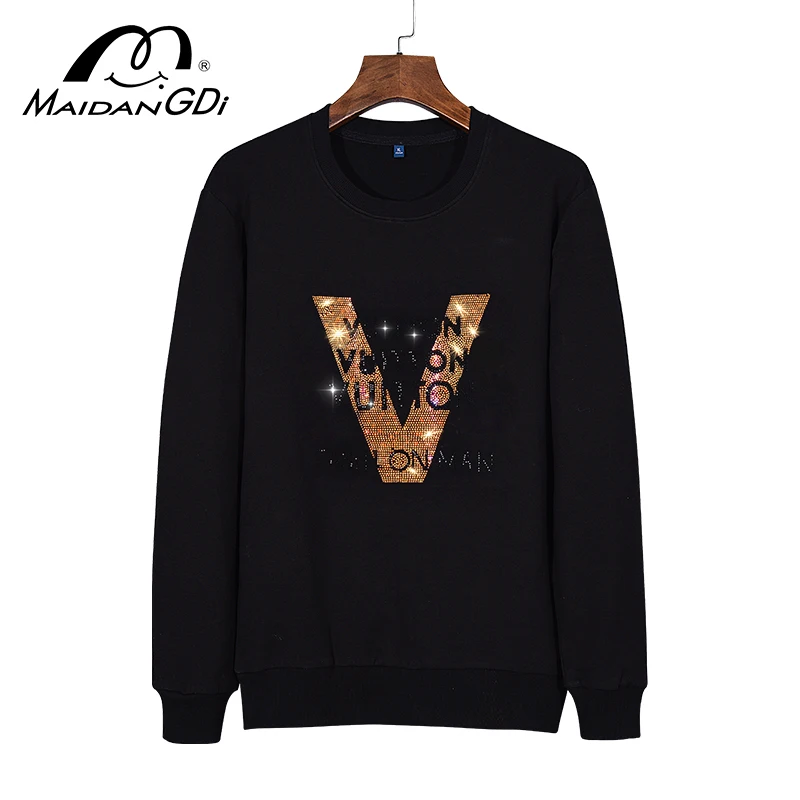 

Maidangdi New Fashion printed Diamond Long Sleeve T-Shirt polo spandex cotton casual intimate men clothing oversized t shirt