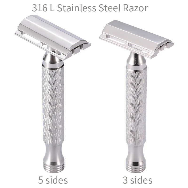 CNC 316 L Stainless Steel Material Men Safety Double Edge Razor Shaving With Non-slip Handle Hand Polished Razors 4