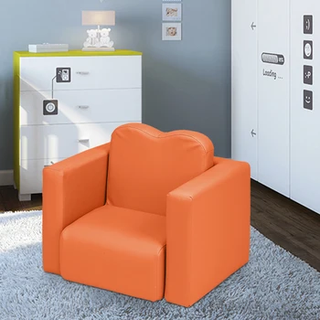 

Children's Sofa 2-In-1 Orange Environmental Friendly PVC & Solid Wood & Laminate Sofa Comfortable for Children