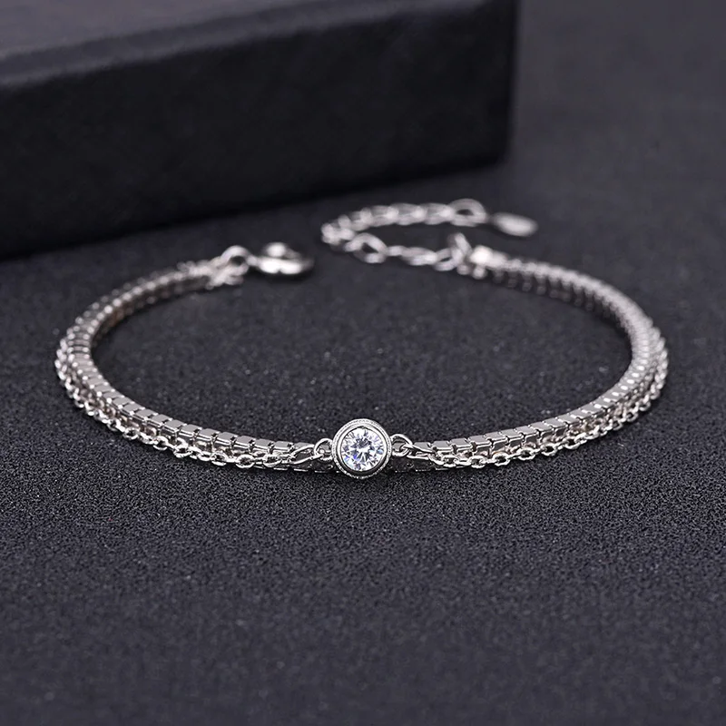 

Free Shipping 925 Sterling Silver Double Chain Bracelets Charm Bracelets Fine Fashion Bracelet