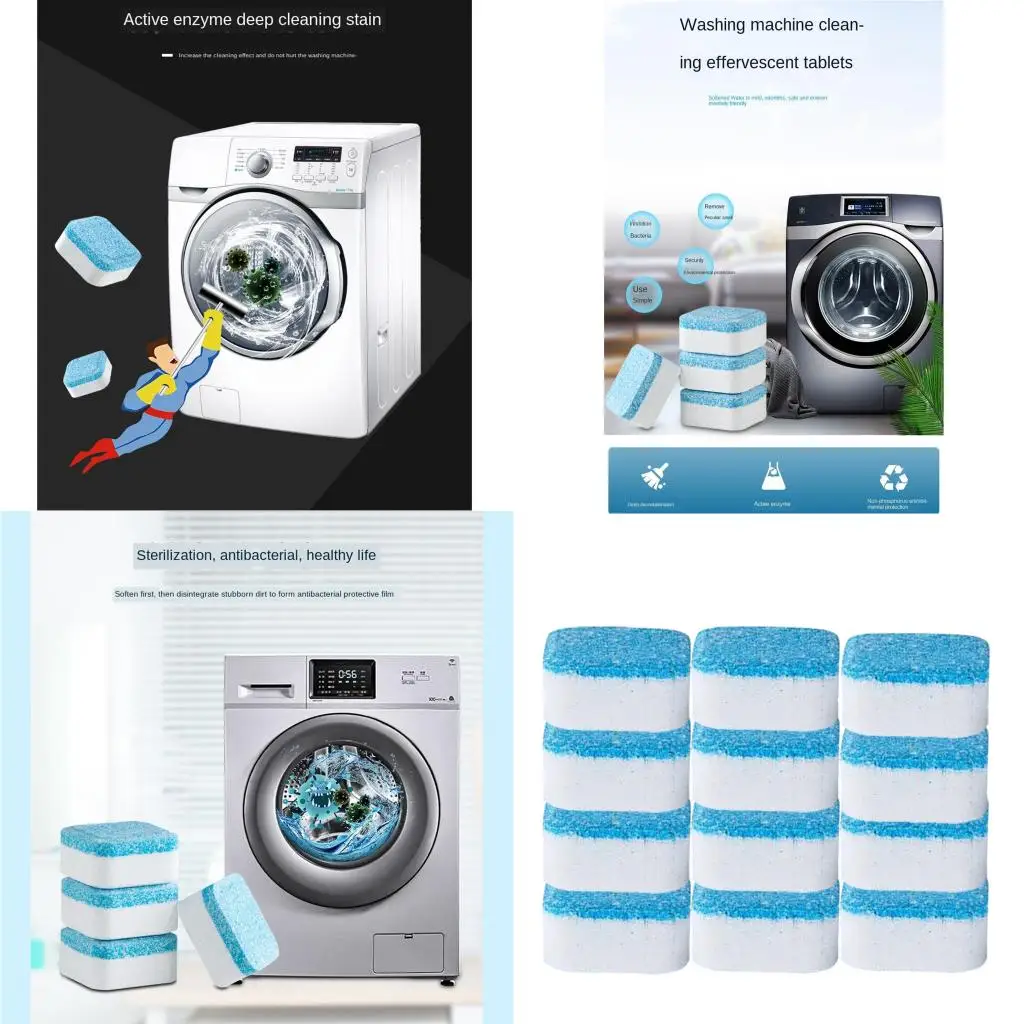12pcs Practical Washing Machine Cleaner Effervescent Tablets for Front Load, Top Load Washers 2.6x2.6x1.2cm