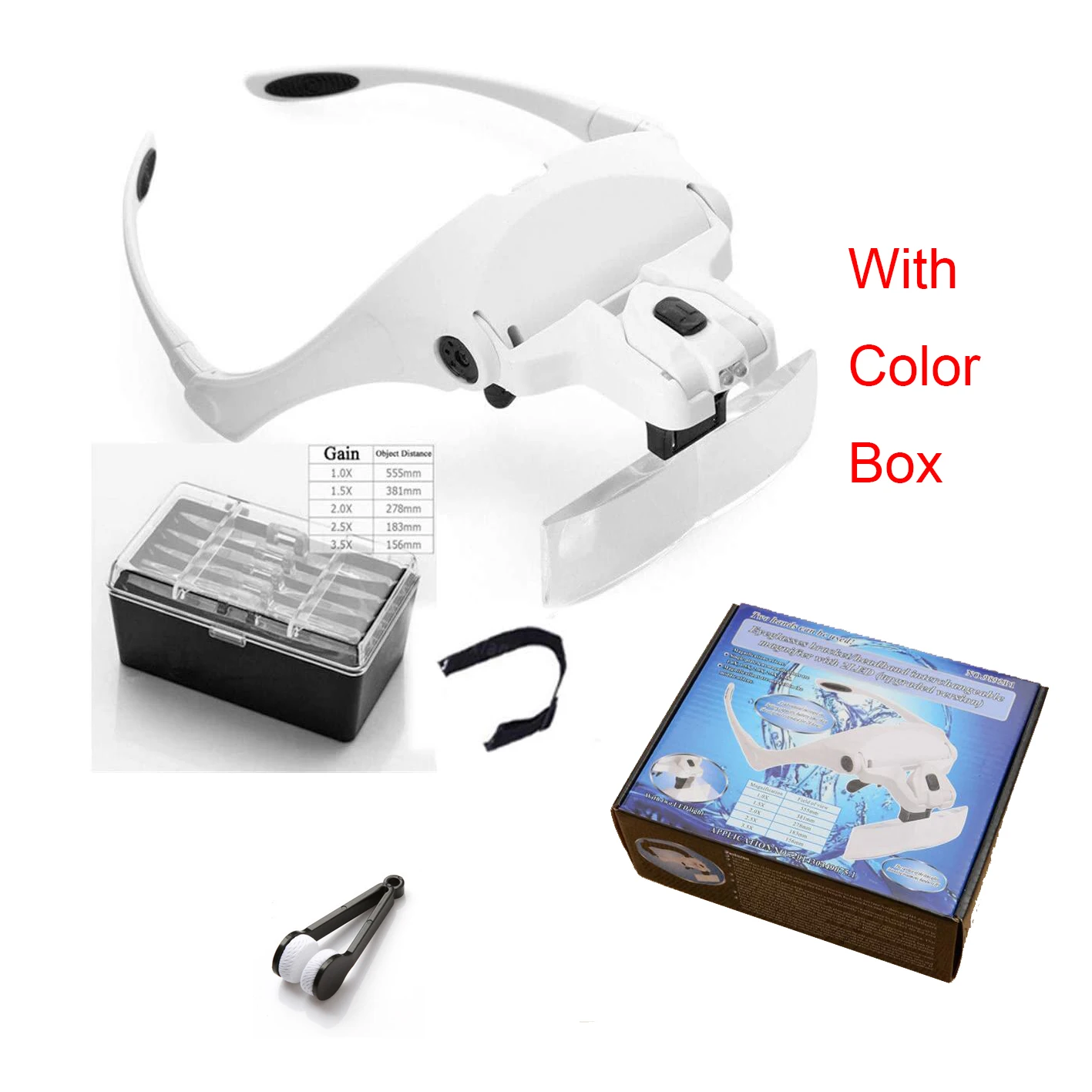 1.0X 1.5X 2.0X 2.5X 3.5X Adjustable 5 Lens Loupe LED Light Headband Magnifier Glass LED Magnifying Glasses With Lamp brick tape measure Measurement & Analysis Tools